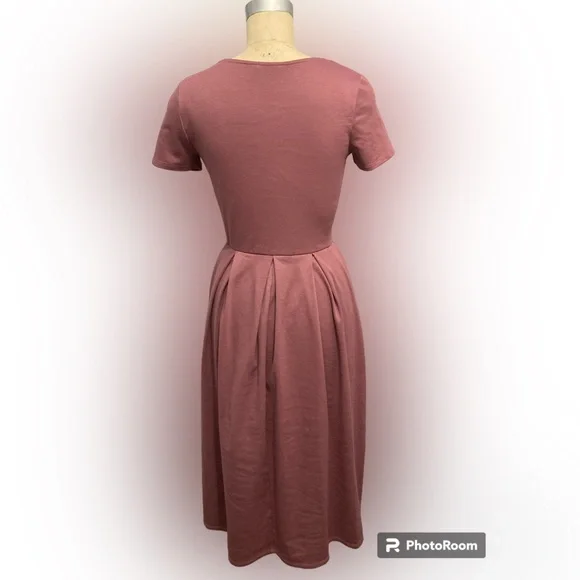 Modest Comfy Dusty Pink Fit and Flare Midi Dress Small - Picture 2 of 4